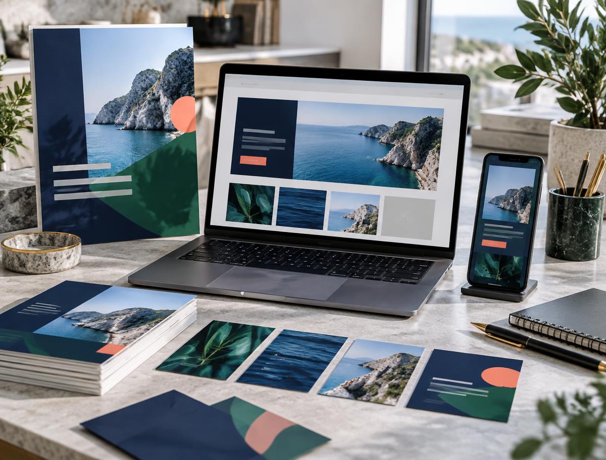 A complete lead magnet campaign presented across a laptop, phone and printed promotional assets