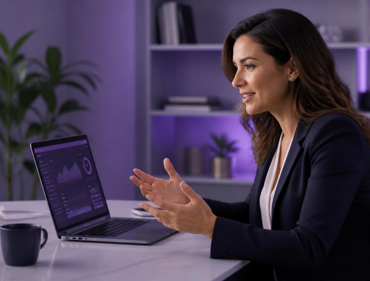 Native Leads Agency strategist on a discovery call reviewing an AI search performance dashboard